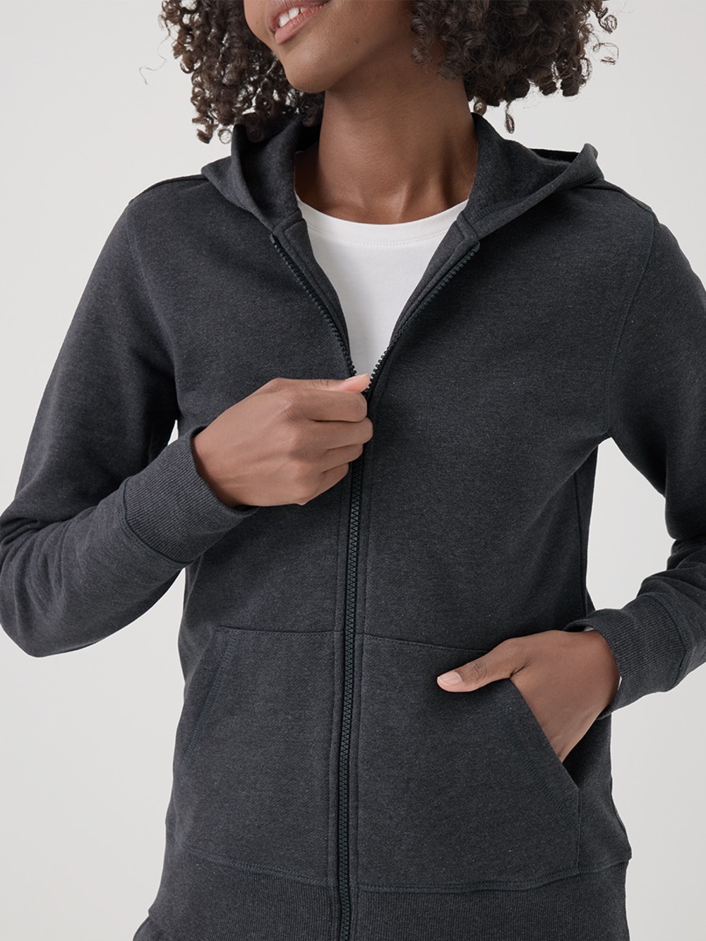 Pact Women's Cloud Brushed Fleece Zip Hoodie Charcoal Heather size S